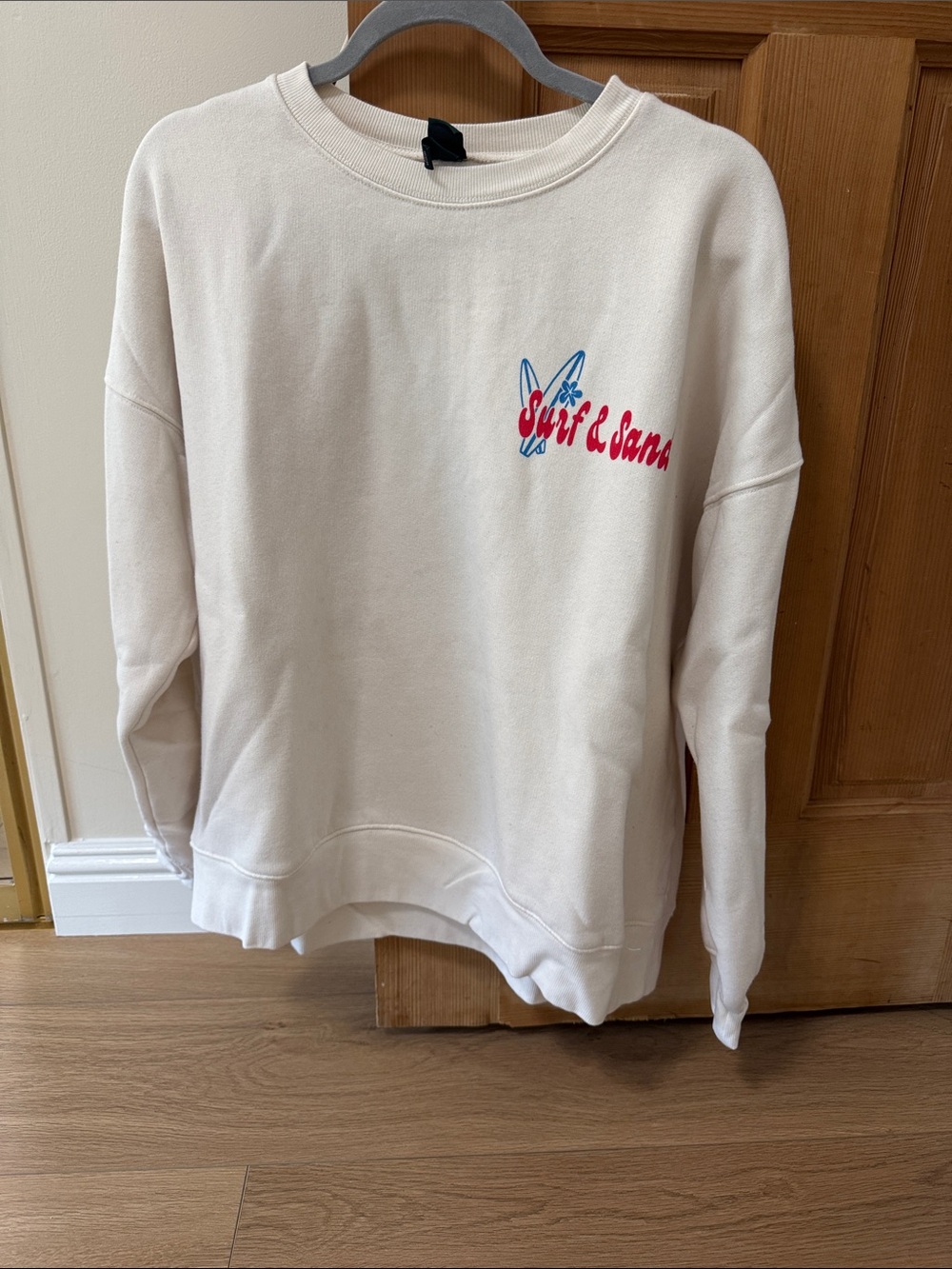 wild fable Cream Cowl/Turtleneck Sweatshirt with Red & Blue Surf Graphic